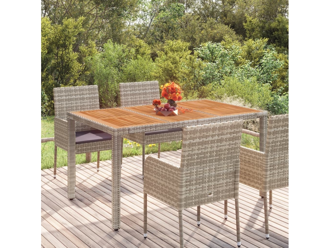 Mesa de jardín LOVELY HOME con tapa de madera y patas de mimbre color gris (90 x 90 x 75 cm)