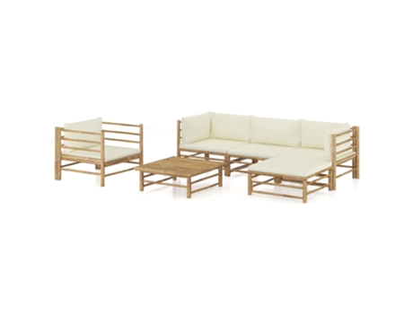 MAISON EXCLUSIVE Set de muebles de jardín 6 piezas bambú y cojines blanco crema