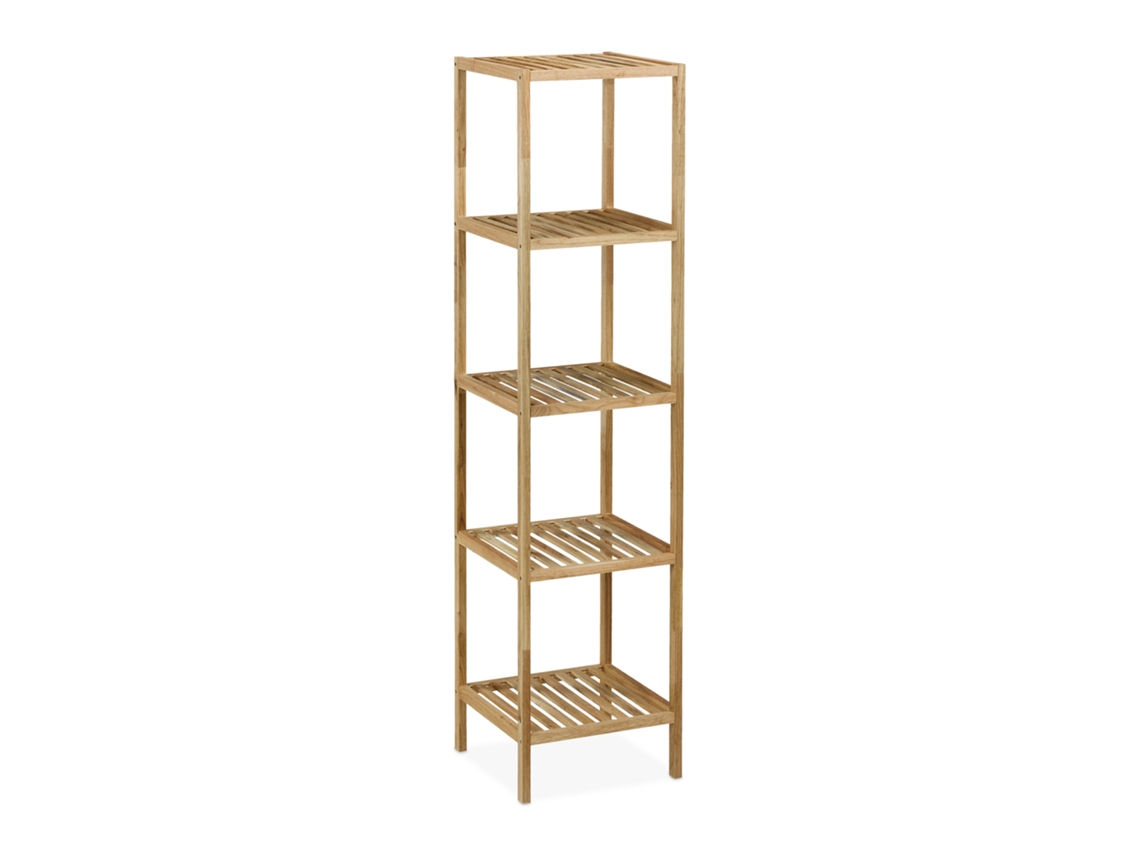 Relaxdays Estantería Baño, Madera Nogal, 5 Estantes Abiertos, 146x35,5x35,5 Cm, Cuadrada, Cocina O Pasillo, Natural