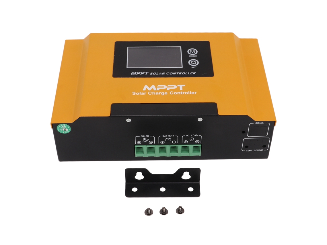 Controlador de carga solar MPPT de 12 V, 24 V y 48 V con identificación automática de voltaje y pantalla LCD amarilla para camping.