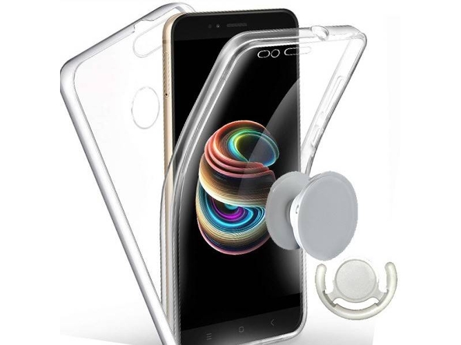 Kit Funda, PopSocket y Soporte PopSocket Blanco Xiaomi Mi A1 360º Transparente