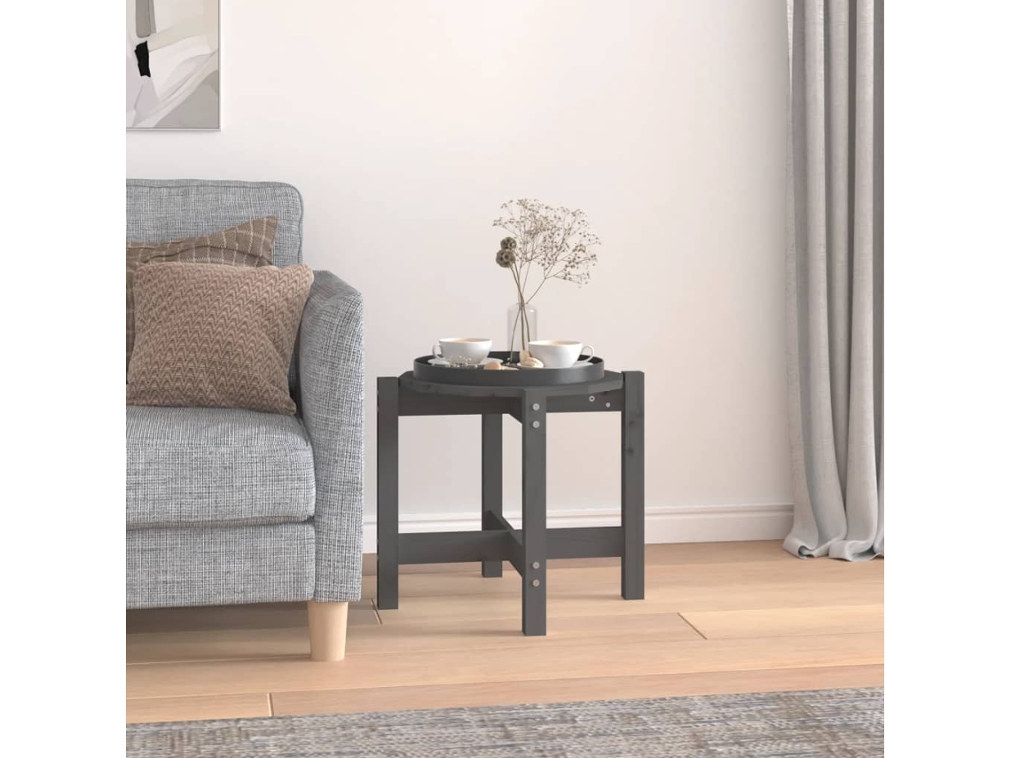 Mesa De Centro De Madera Maciza De Pino Gris Ø52,5x45 Cm