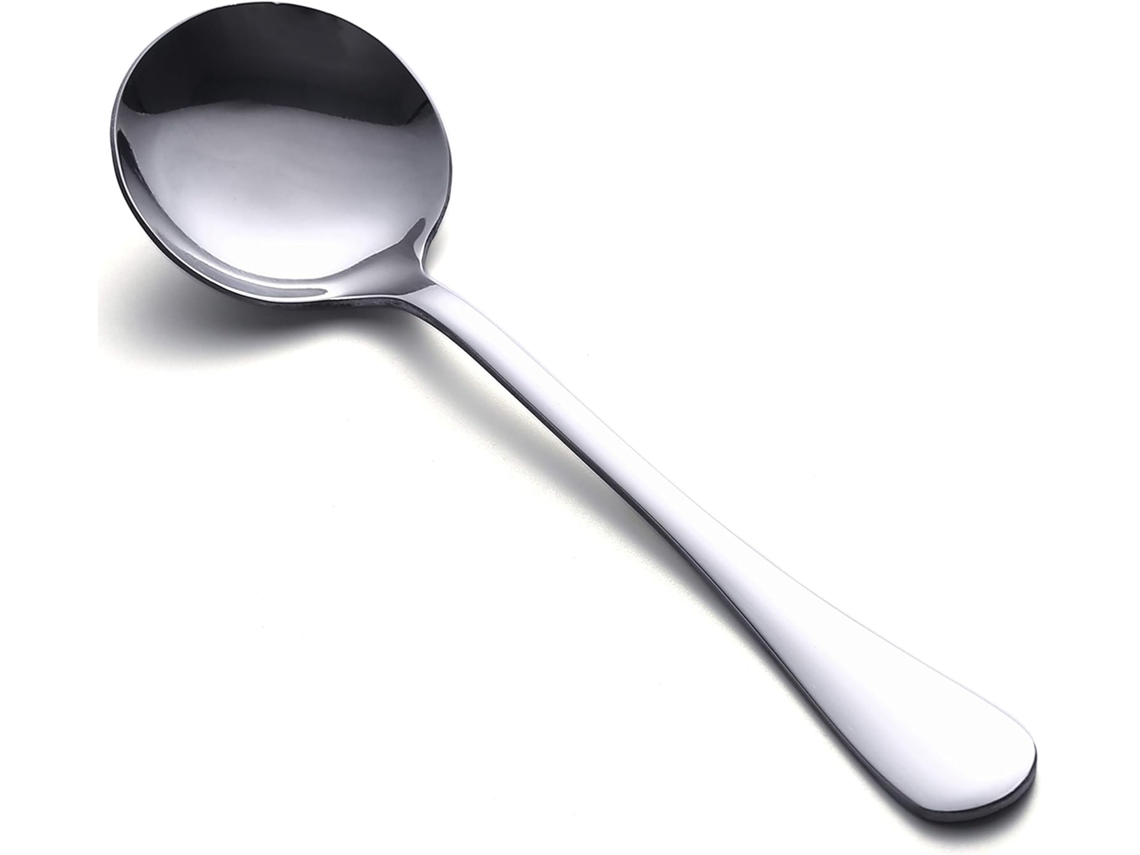 Cucharas de acero inoxidable con borde liso y pulido, diseño clásico, cubiertos extra pesados, acabado espejo, para servir sopa, café, té, mela