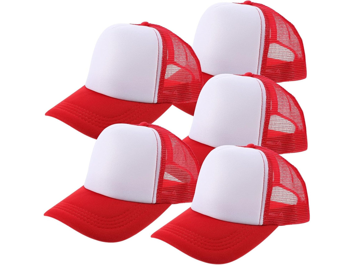 Juego De 5 Gorras De Béisbol Rojas Lisas, Para Fiestas De Pesca.