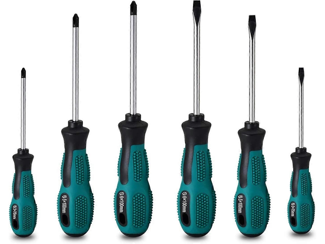 Set De 6 Destornilladores Magnéticos De Crv Con 3 Cabezas Planas Y 3 Phillips, Diseño Ergonómico Y Antideslizante Para Uso Diario