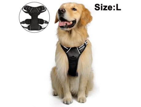 Arnés para mascotas sin tirar con 1 clip para correa, chaleco para perro acolchado suave reflectante ajustable con mango de fácil control, negro L ...
