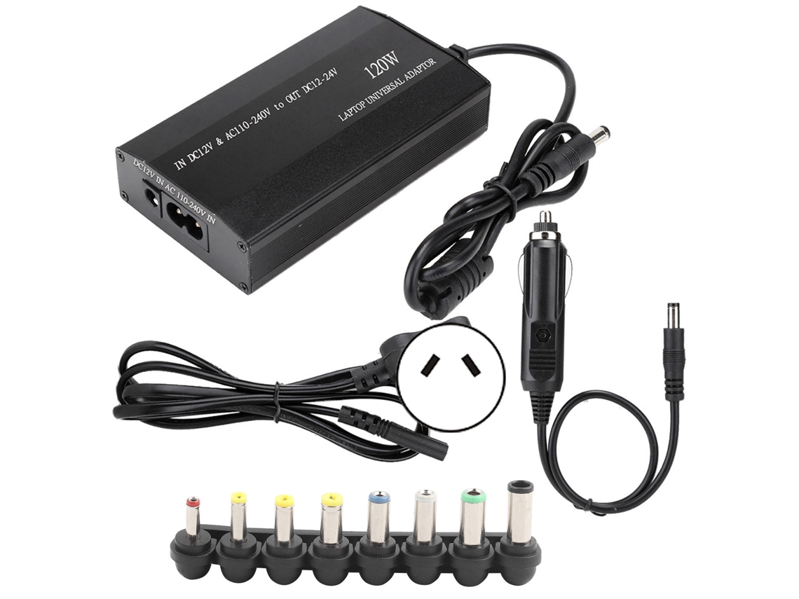 Cargador universal para coche Baoj-2026 de 120 W con 8 adaptadores de CC para el hogar, portátil y ordenador.