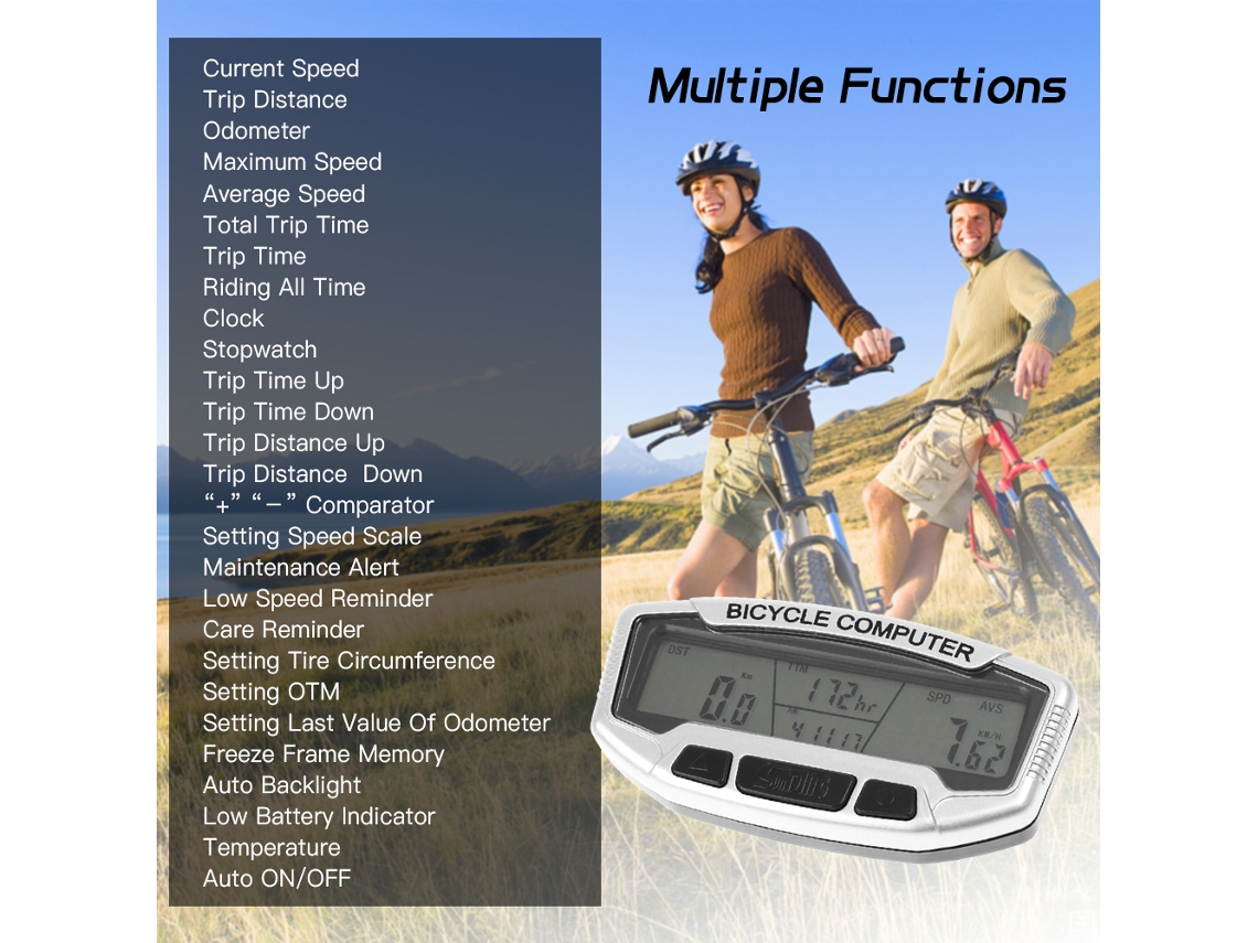 Ciclocomputador Digital Lcd Con Odómetro Y Velocímetro, Resistente Al Agua, 27 Funciones Y Retroiluminación Automática.