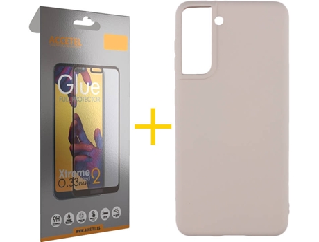 Kit Funda + Protector de Pantalla Samsung Galaxy S21 + Plus ACCETEL Full (Rosa Claro)