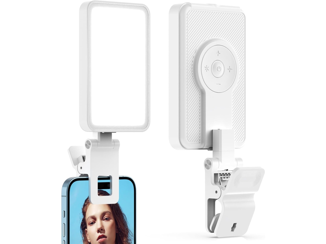 Luz selfie recargable, luz portátil con clip para teléfono/portátil/cámara, 3 modos de luz, luz de teléfono con batería de 2000 mAh para selfie/maquillaje/TikTok blanco CHRONUS