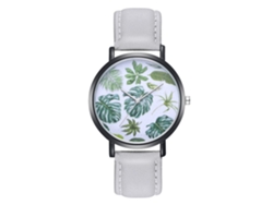 Reloj De Pulsera De Cuarzo Zhoulianfa Con Correa De Pu Con Estampado De Hojas Grises.