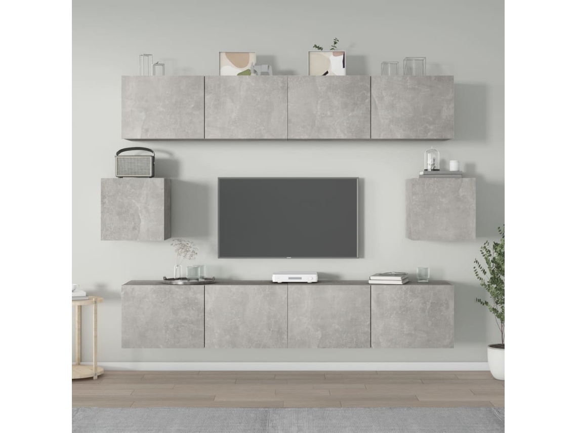 Pack Muebles de Armario Tv 6 Pzs Madera Procesada Gris Cemento