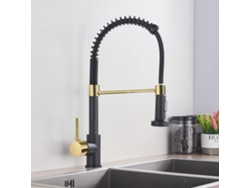 Grifo De Cocina Negro Mate Con Una Manija De Agua Fría Y Caliente Con Resorte.