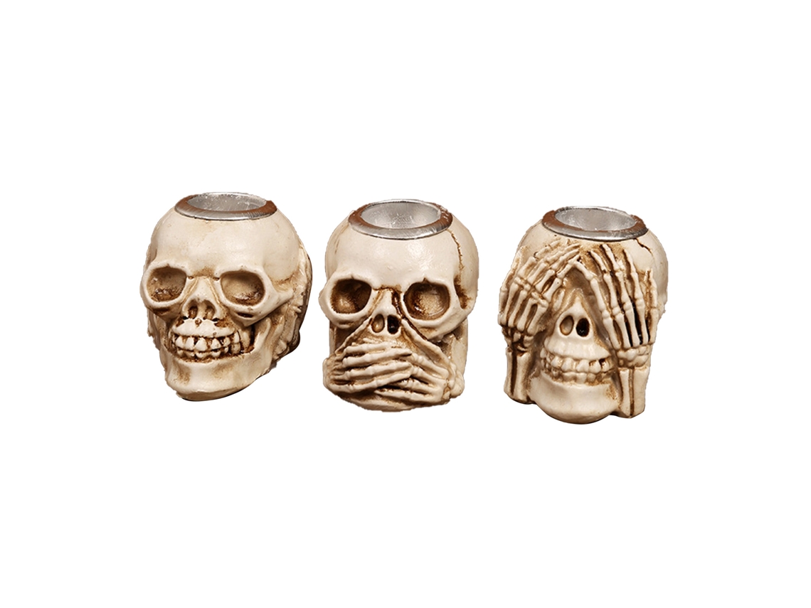 Juego De 3 Portavelas De Resina Con Forma De Calavera Y Base Estable - Decoraciones Para Halloween Y Fiestas Temáticas