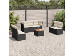 Conjunto de sofá de jardín de 8 piezas con cojines en mimbre sintético negro de DKD Home Decor