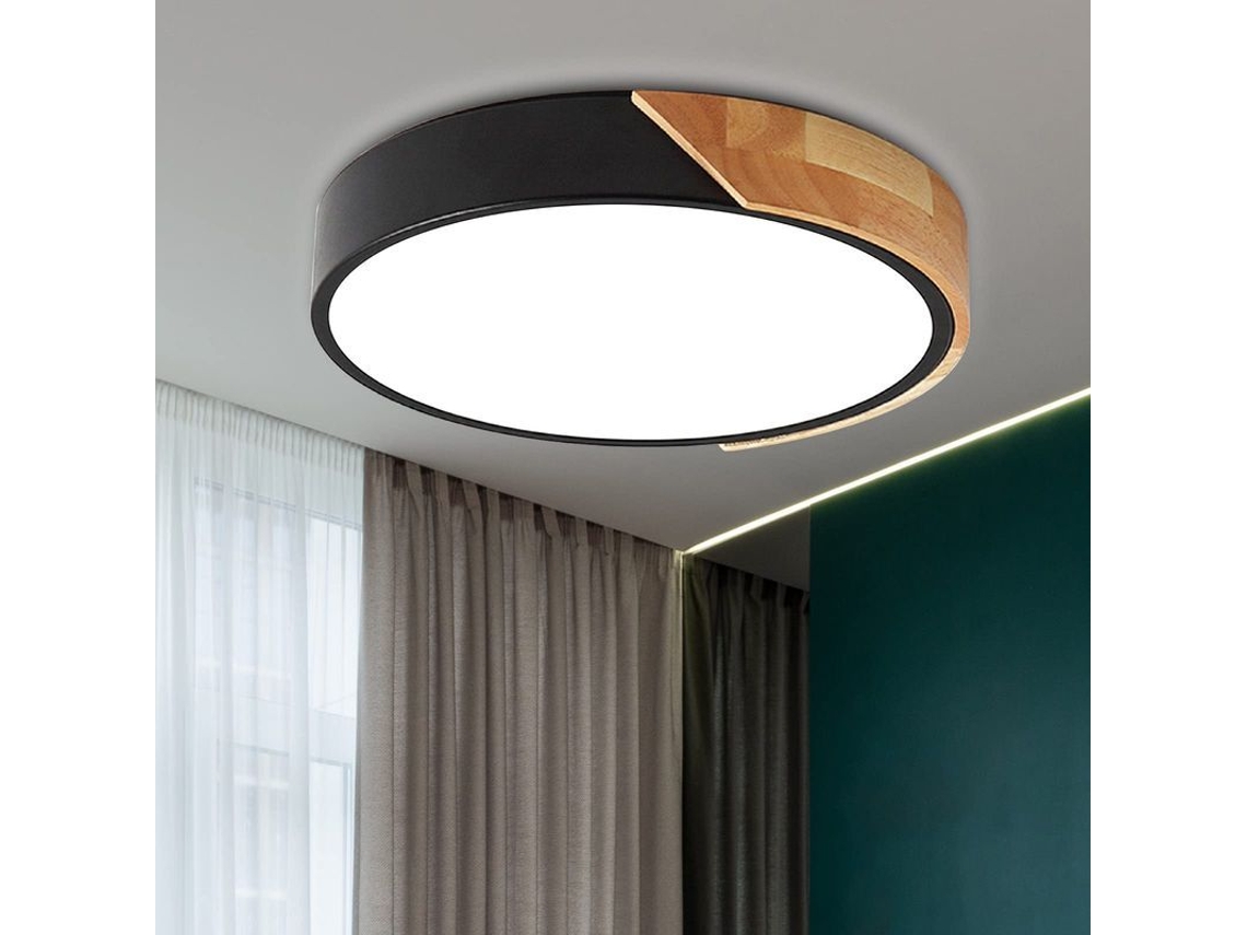 2026-lámpara De Techo Led Redonda De Madera 18w Luz Blanca Fixture Ø30cm Para Sala Cocina Dormitorio