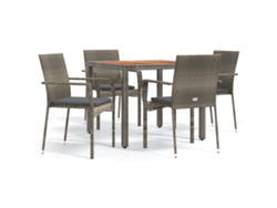 Conjunto 5 comedor de jardín VIDAXL con cojines ratán sintético gris