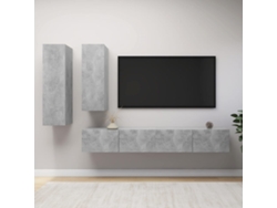Conjunto de 4 muebles de TV de madera gris con derivados del cemento, DKD HOME DECOR