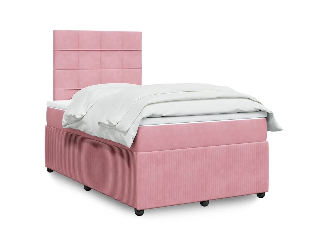 Cama Box Spring Con Colchón Terciopelo Rosa 120x200 Cm