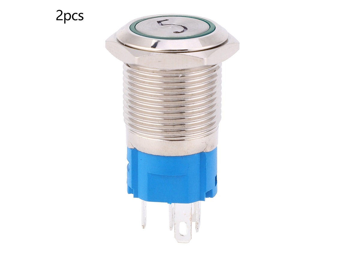 Pulsador De 16 Mm Con Luz Y Señal, 5 Contactos, Acero Inoxidable, Ip65, 220 V Ca, 1 Contacto Normalmente Abierto, 1 Contacto Normalmente Cerrado.