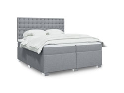 Cama Box Spring Con Colchón Tela Gris Claro 200x200 Cm