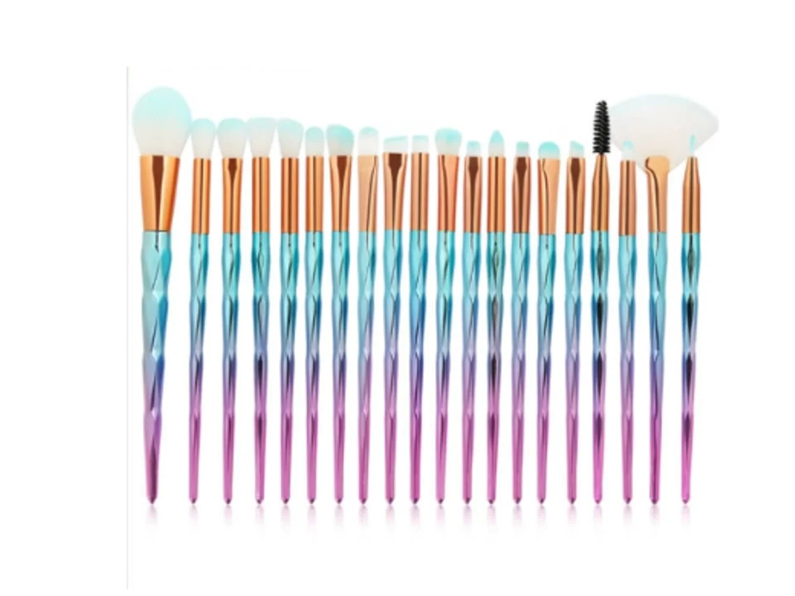 USHION - Juego de 20 brochas sintéticas profesionales para base de maquillaje, color azul