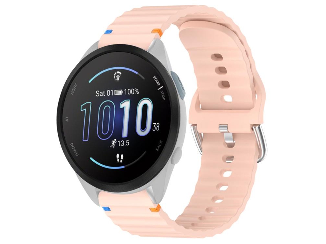 Bracelete Para Garmin Forerunner 165 (20mm) - Silicone - Grão Ondulado - Costurado Rosa