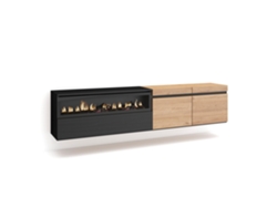 Mueble TV Televisión 200x45x35cm Para TV hasta 80 Chimenea eléctrica Colgado Suspendido Roble y negro