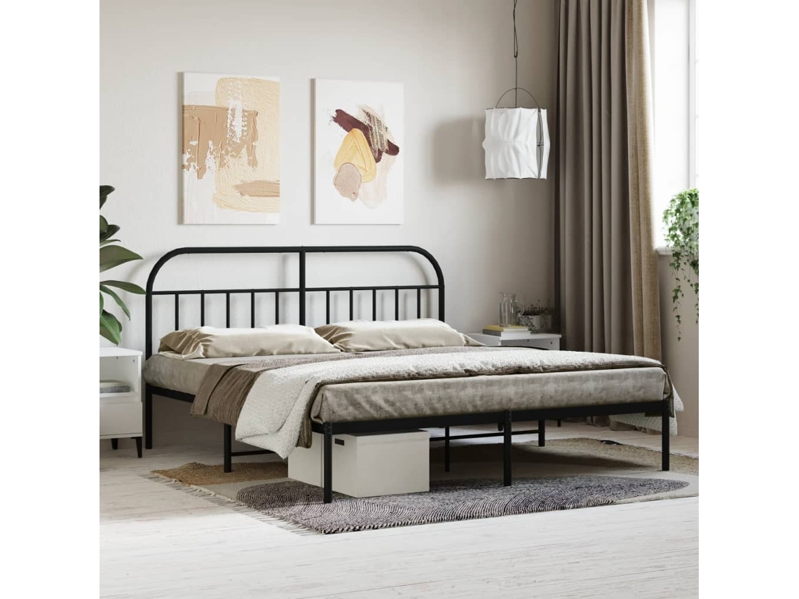 Estructura Cama Sin Colchón Con Cabecero Metal Negro 180x200 Cm