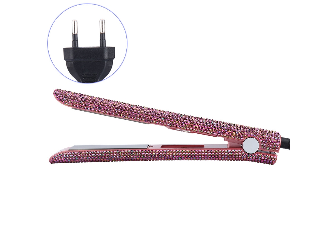 Plancha De Pelo Eléctrica Con Piedras Strass Y Pantalla Lcd Herramienta De Peinado Para Rizado Y Liso