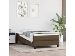 Cama Box Spring Con Colchón Tela Marrón Oscuro 100x200 Cm