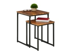 Conjunto De 2 Mesas De Apoio Relaxdays, Empilháveis, Design Industrial, 2 Tamanhos, Quadradas, Metal, Castanho/preto