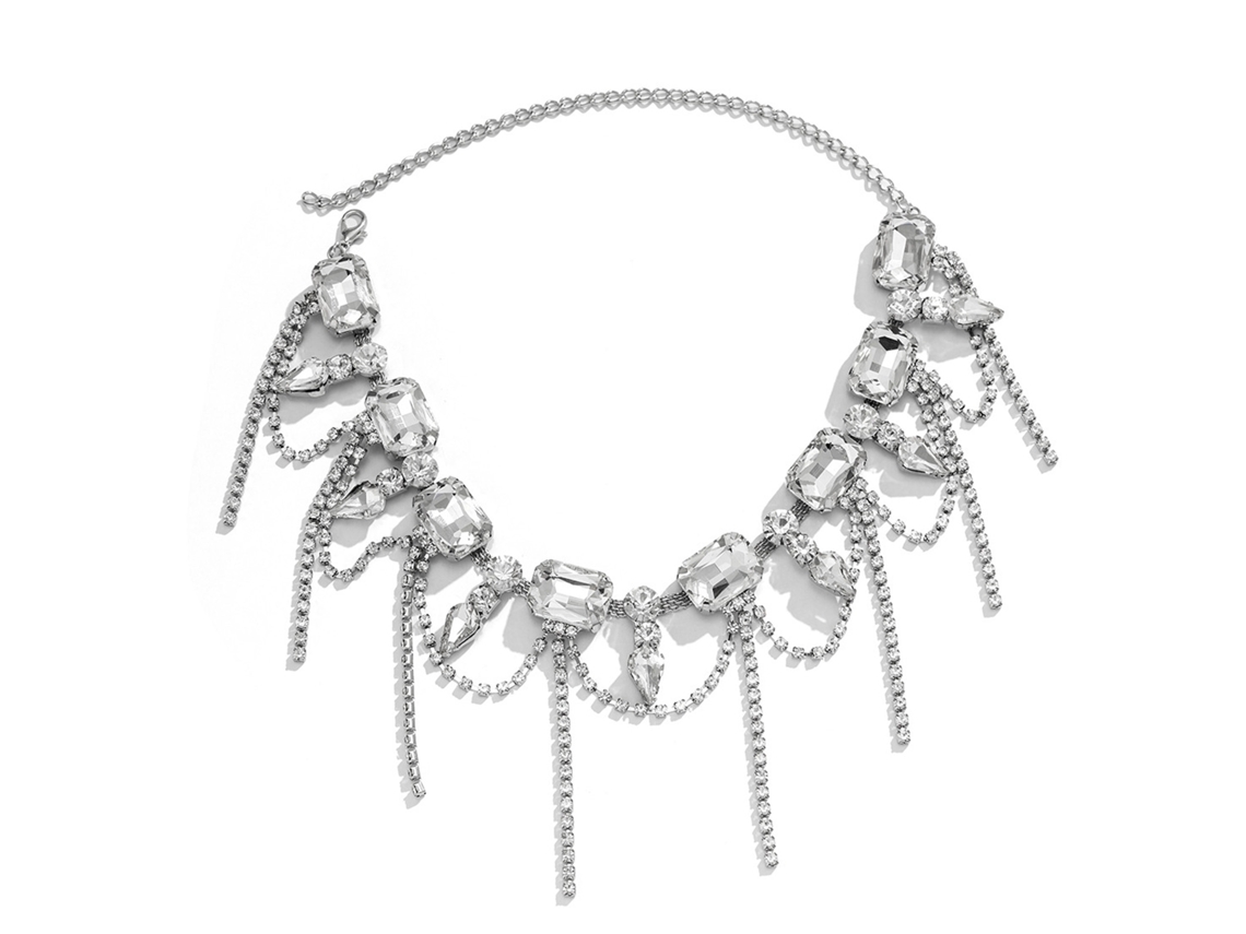 Collar Con Brillantes Diamantes De Imitación Y Cierre De Gancho Y Argolla, Collar De Moda Para Mujer, Blanco Brillante.