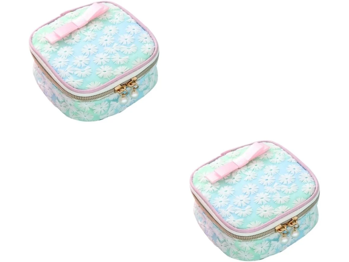 Juego De 2 Neceseres De Malla Bordados, Cuadrados Con Cremallera, Ideales Para Viajes Y Oficina, Color Verde.