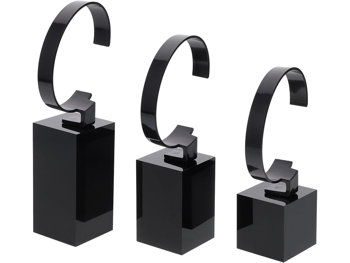 Juego 3 Soportes Acrílico Negro Relojes Expositores Multifuncionales Pulseras Almacenamiento Elegante