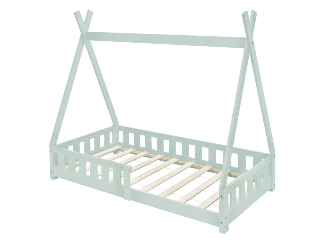 Cama infantil tipi ML-Design 80x160 cm color verde con protección anticaída y somier