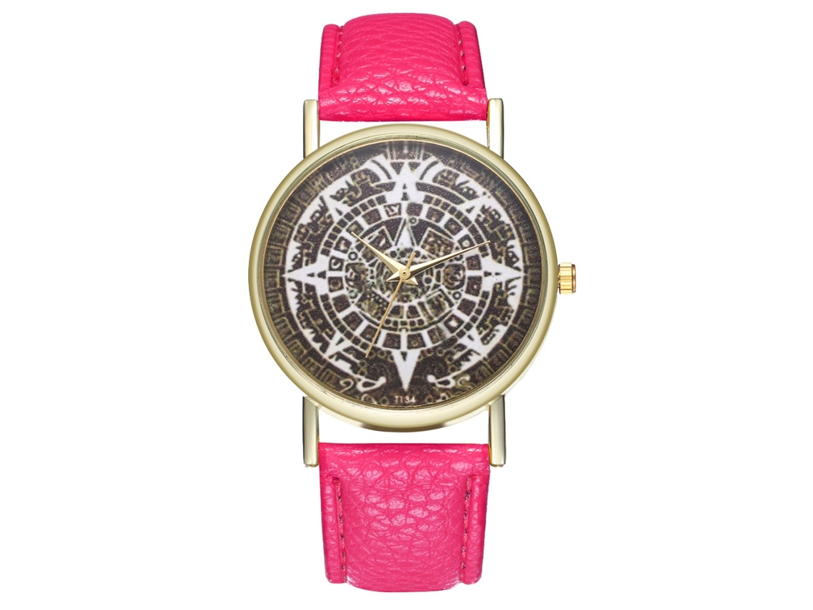 Reloj De Pulsera Analógico De Cuarzo Con Correa De Pu De Estilo Moderno (rosa Y Rojo)