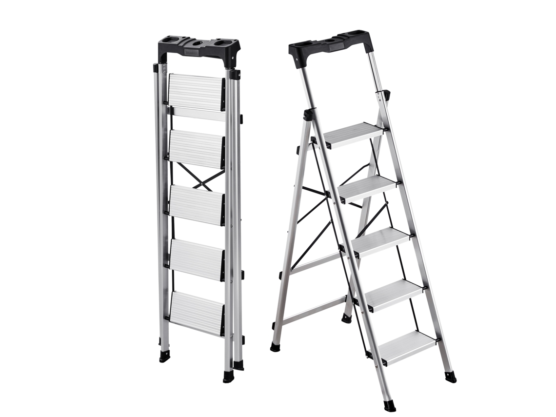 Vevor Escalera De 5 Peldaños De Aluminio Plegable Peldaños Anchos Antideslizantes Asa 150 Kg