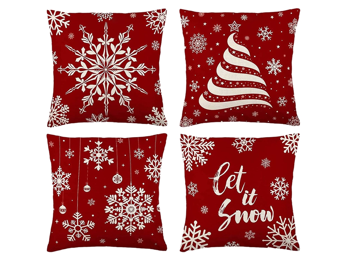 Juego De 4 Fundas De Almohada Navideñas Con Motivos De Copos De Nieve