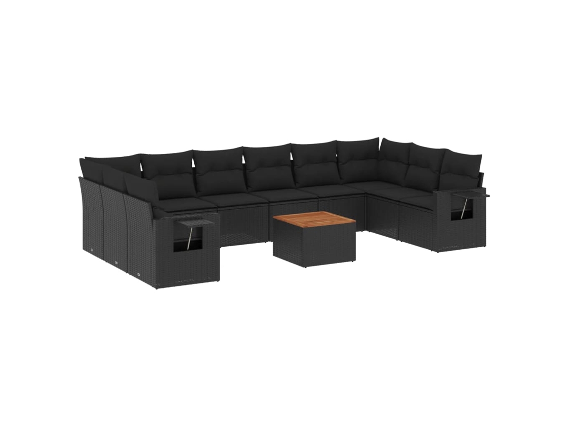 Maison Exclusive - Juego de sofás de jardín de 11 piezas con cojines de mimbre, color negro