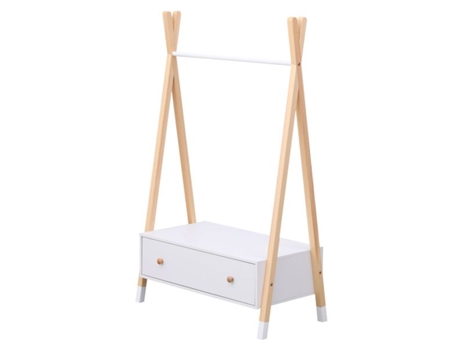 Perchero de madera y blanco con cajón para niños LOU HAPPY GARDEN