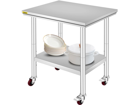 Vevor Mesa de Trabajo de Cocina Comercial de Acero Inoxidable de 30 x 24 Pulgadas con 4 Ruedas