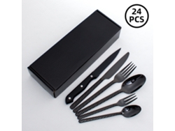 (juego De 24 Piezas - Negro) Juego De Cubiertos De Acero Inoxidable 304 (cuchillo, Tenedor, Cuchara)