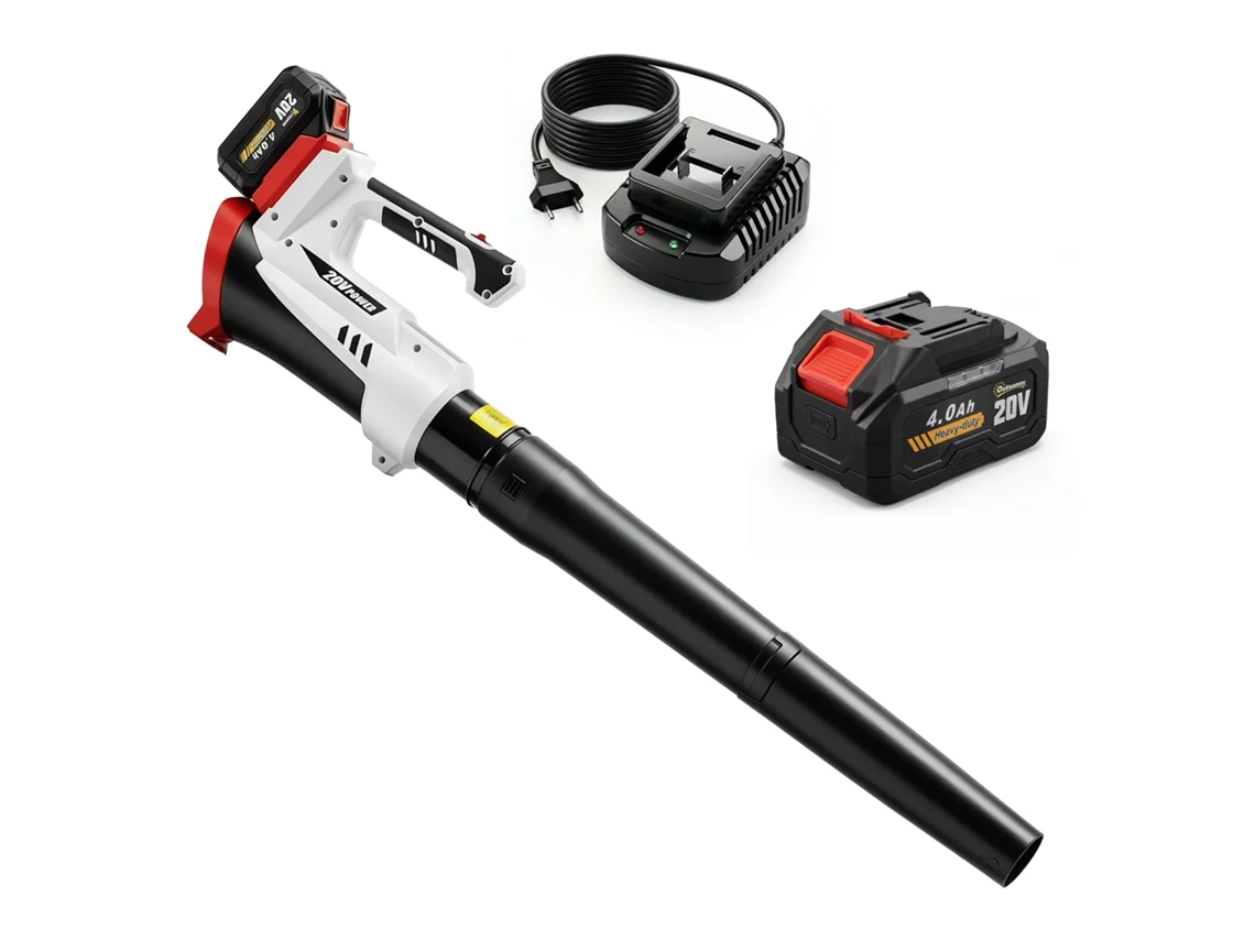 Soplador de hojas inalámbrico, 250 W, batería de 4000 mAh, cargador, 6 velocidades, 149 km/h, blanco. PMM CAPITALI