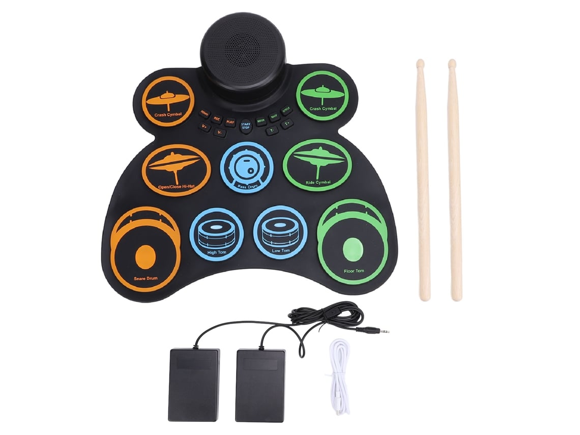 Bateria Elétrica 9 Pads Com Fones De Ouvido, Pedais E Baquetas Para Prática Infantil Portátil