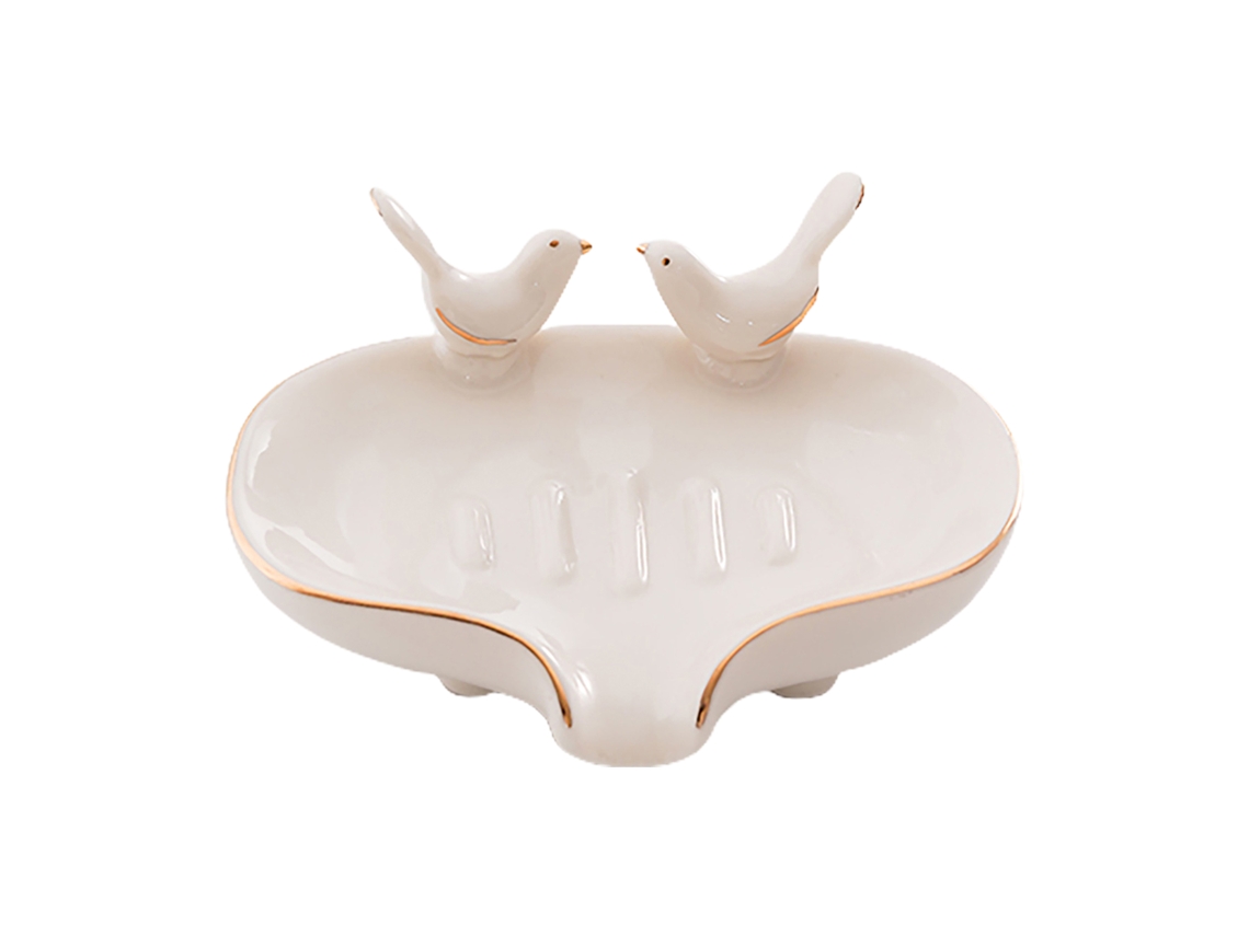 KOFIHETY Jabonera de cerámica con diseño de pájaro, jabonera autodrenante para baño, cocina y ducha, jabonera vintage de cerámica con drenaje automático para e