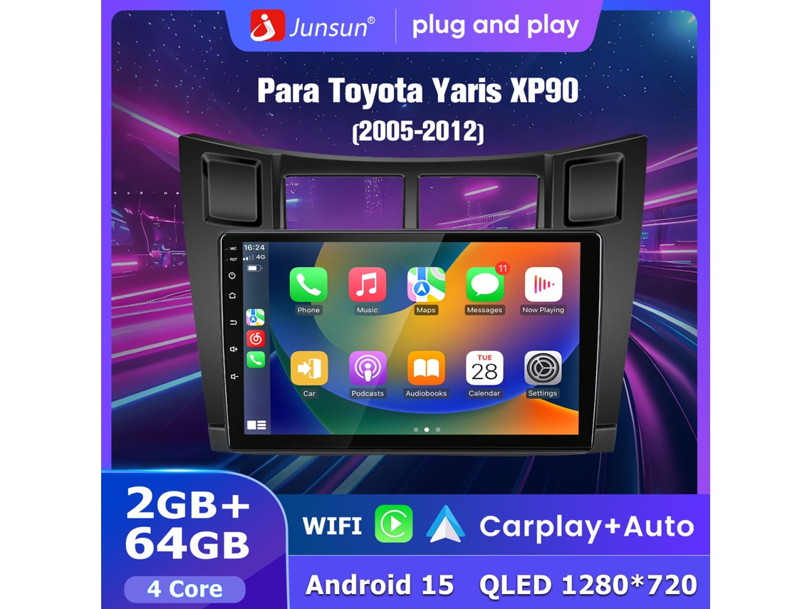Radio Android para Toyota Yaris XP90 2005-2012 Junsun V1 Pro inalámbrica Android Auto CarPlay pantalla IPS de 9" 64 GB