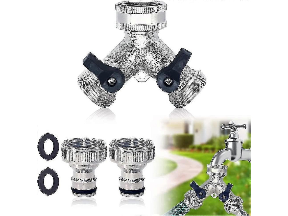 Divisor De Grifo Jardín De Latón, 2 Vías Con 2 Conectores De Manguera 3/4 Pulgada Para Riego Y Jardinería
