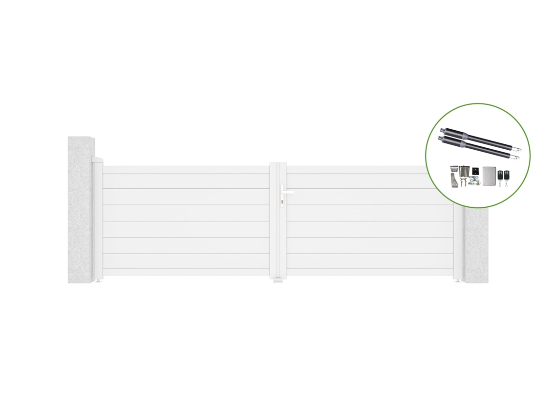 Portón abatible 3,5m EIGER H.115cm aluminio blanco motorización RANGER B150 CASANOOV