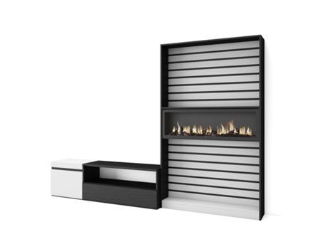 Muebles de Salón para TV 260x186x35cm Para TV hasta 65 Chimenea eléctrica Blanco y negro